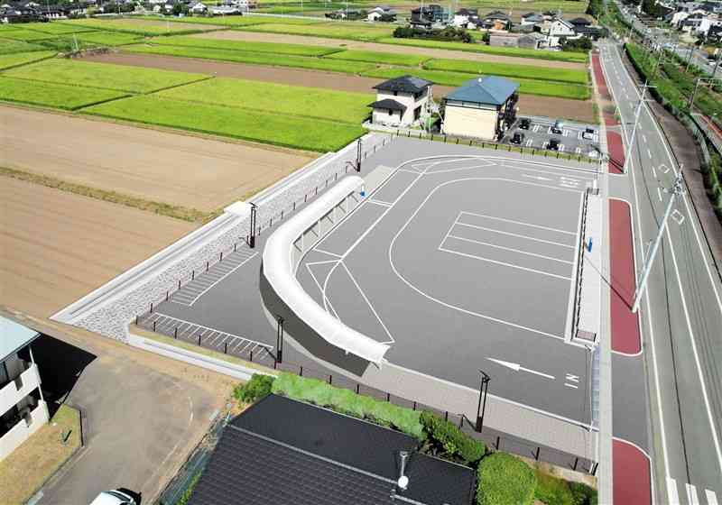 JR豊肥線（右）の原水駅北口に菊陽町が整備するバス転回広場の完成予想図（同町提供）