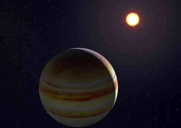 恒星「ＨＤ１４５４５７」（画面右上）の周りを回る系外惑星の想像図（国立天文台提供）