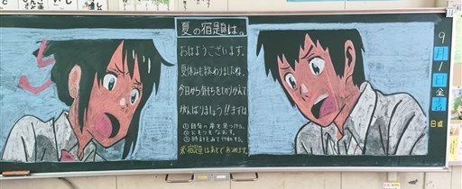 黒板アート で児童を元気に 熊本市 力合小の上村先生 呪術廻戦 鬼滅の刃 人気キャラ描く 熊本日日新聞社