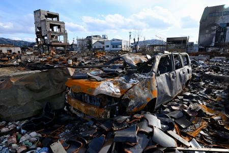 　地震による大規模火災でほぼ全域が焼失した石川県輪島市の「輪島朝市」付近＝１１日午後