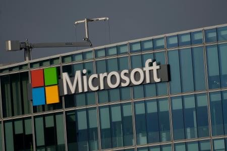 　マイクロソフトのロゴ＝５月、パリ近郊（ＡＰ＝共同）