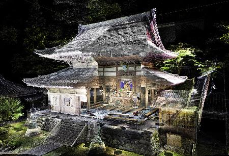 　「デジタルツイン」によって再現された永平寺の仏殿（清水建設提供）