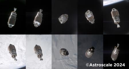　実証衛星「ＡＤＲＡＳ―Ｊ」が撮影したロケット残骸の連続写真（左上から右下へ）（アストロスケール提供）