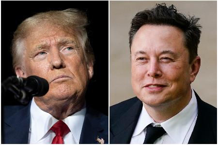 　トランプ前米大統領（左）と電気自動車（ＥＶ）大手テスラのイーロン・マスク最高経営責任者（ＣＥＯ）（ＡＰ＝共同）