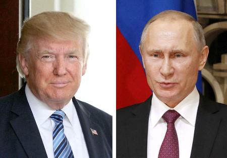 　アメリカのトランプ前大統領（左、ゲッティ＝共同）と、ロシアのプーチン大統領