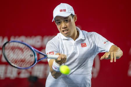 　香港オープン決勝でアレクサンドル・ミュレと対戦する錦織圭＝５日、香港（ゲッティ＝共同）