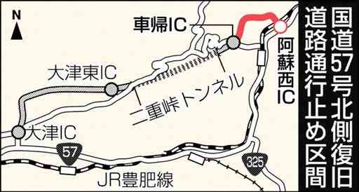 阿蘇・北側復旧道路、４日から段差補修　一部区間で夜間通行止め