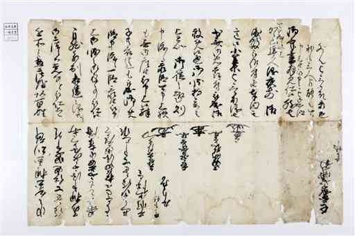 熊本大付属図書館が所蔵する松井家文書から見つかった「（元和五年）九月九日　冨嶋猪兵衛等三名書状」（同図書館提供）