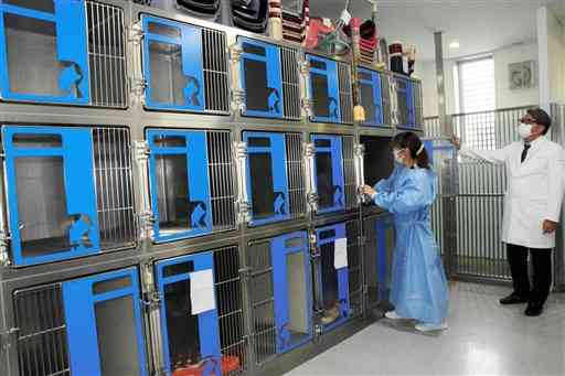 新型コロナウイルスに感染した飼い主のペットを預かる専用の部屋＝熊本市中央区の竜之介動物病院