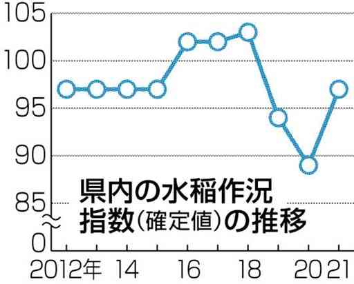 熊本県産米「やや不良」　2021年作況確定値、８月の長雨響く
