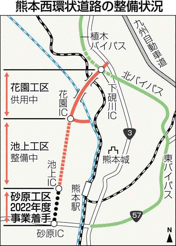 熊本市の「西環状道路」　砂原工区、2022年度に着手