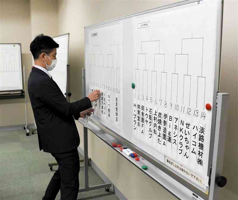 代理で行われた組み合わせ抽選会＝熊日本社