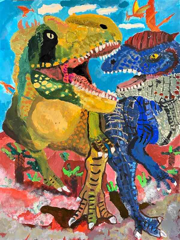「第24回恐竜絵画コンテスト」で最優秀賞に選ばれた木村環輝君の作品