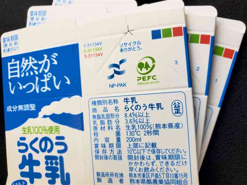 菊陽町の小学1年の男子児童が給食時に友だちと見比べている1、2、3などの数字（写真右上）