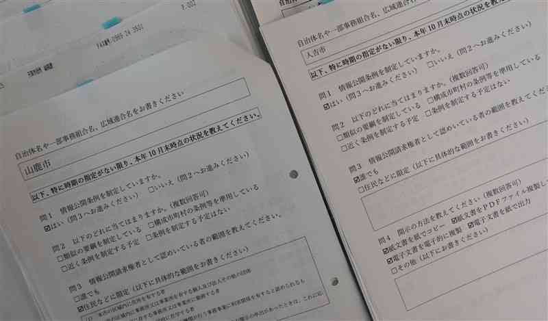 熊日が実施した情報公開関連アンケートに対する県内45市町村などの回答