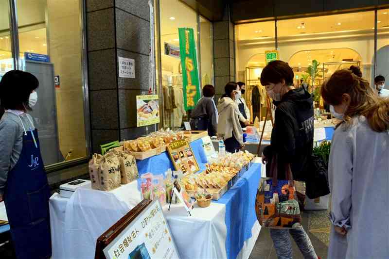 障害者就労支援施設などが出店したジョイプルマルシェ＝熊本市中央区