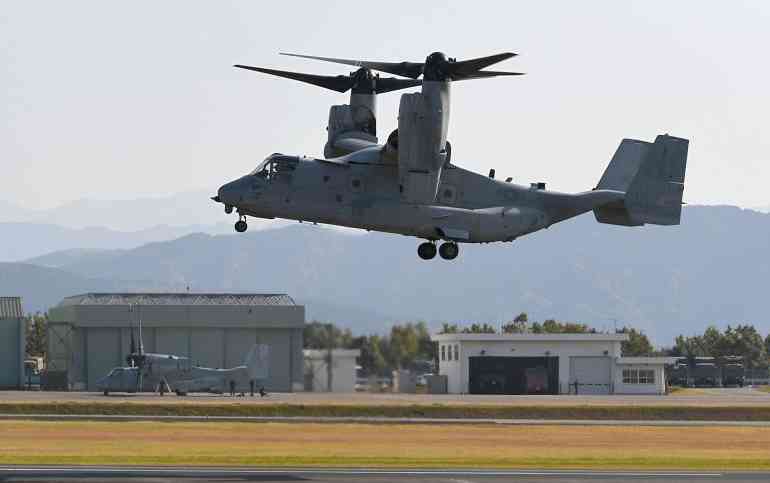 熊本空港に着陸する米軍のオスプレイ＝2022年11月（小山真史）