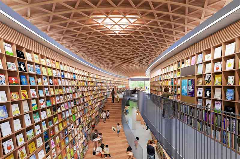 安藤忠雄さんが建設し、県に寄贈する「こども図書館」の館内イメージ（県提供）