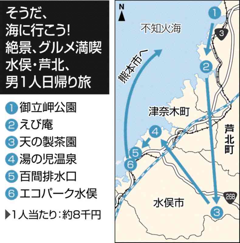 【電子版限定】不知火海、釣りランドの釣果は？　天丼のエビ 甘くて濃厚　眺望を目指し山へ向かうが…　「そうだ、海に行こう！　絶景、グルメ満喫　水俣・芦北、男1人日帰り旅」