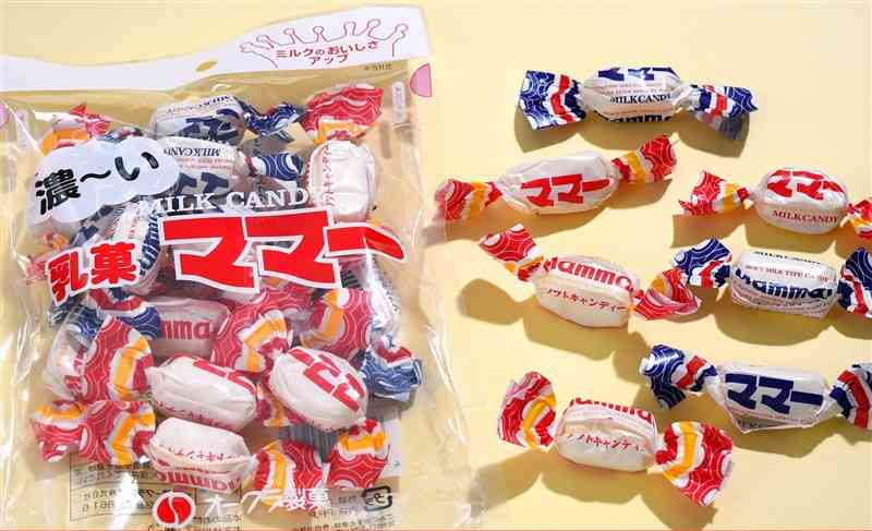 宮崎県の一部地域で、節分の際にまく習慣があるオークラ製菓のあめ菓子「乳菓ママー」。