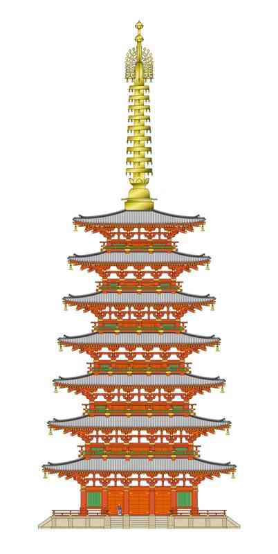 最初に造られたころの東大寺東塔の図（「東大寺東塔の復元研究」より）