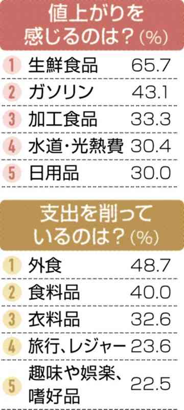 九州物価高アンケート　賃金との好循環 程遠く　年金生活者はさらに深刻　特に値上がりを感じるモノは？＜九州４紙合同企画「物価高ｖｓ九州」＞