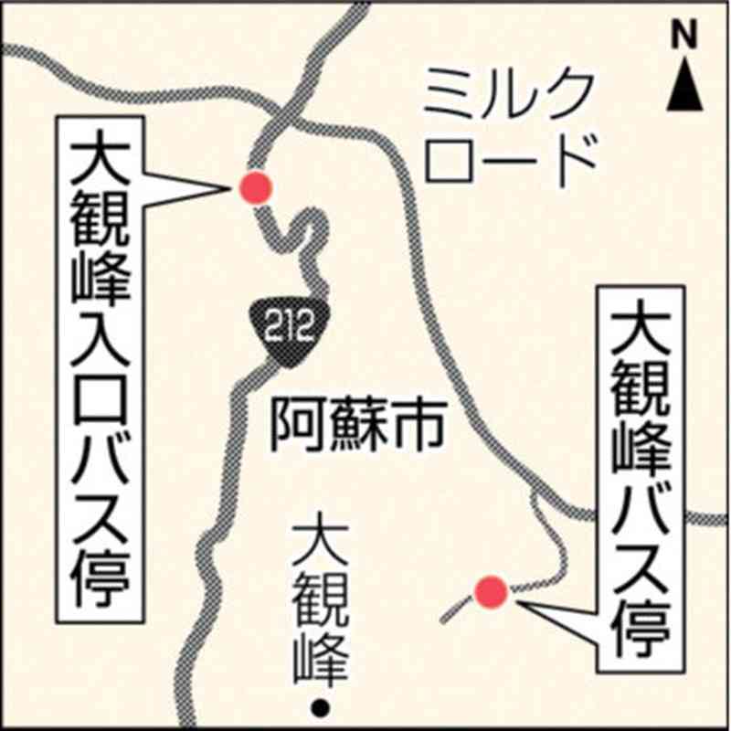 阿蘇・大観峰まで楽々! 　眺望ポイントに新バス停　観光客の利便性向上