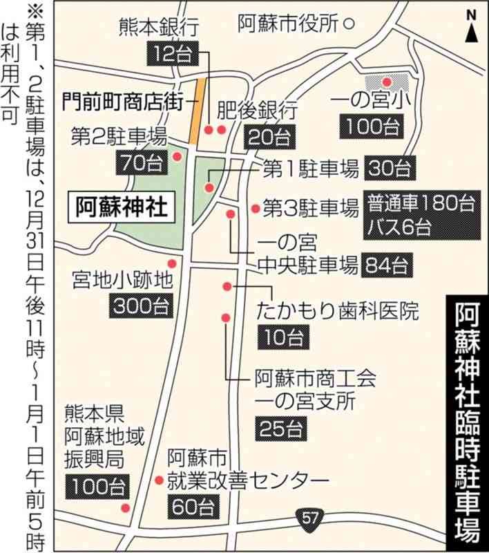 阿蘇神社の初詣、31日～1月5日は交通規制　周辺に臨時駐車場、渋滞緩和に協力を