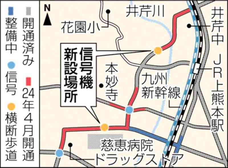 熊本市西区の都市計画道路、横断歩道に信号機新設へ　熊本県警　住民不安に対応